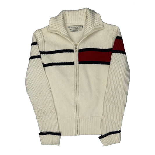 Tommy Hilfiger Striped Zip Up - Small Cream Cotton
