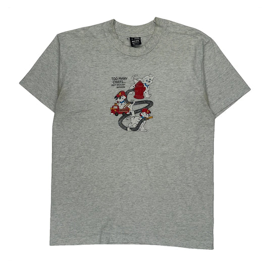 Firefighter Puppies Fruit Of The Loom Cartoon T-Shirt - Large Grey Cotton Blend