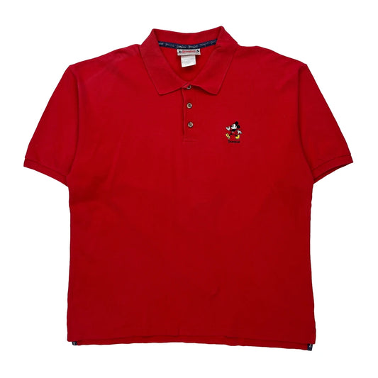 Vintage Mickey Mouse Embroidery Disney Cartoon Polo Shirt - Large Red Cotton
