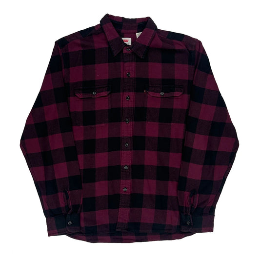 Levis Checked Flannel Shirt - XL Burgundy Cotton