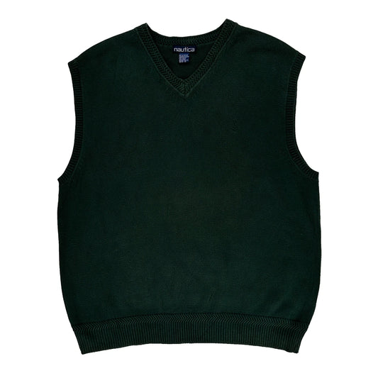 Nautica Chunky Knit Sweater Vest - 3XL Green Cotton