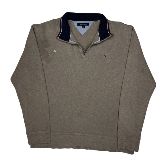 Tommy Hilfiger 1/4 Zip - Large Brown Cotton