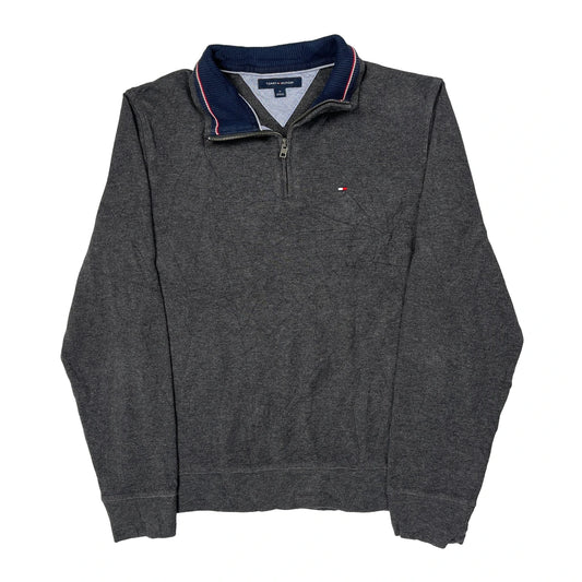 Tommy Hilfiger Collared 1/4 Zip - Medium Grey Cotton