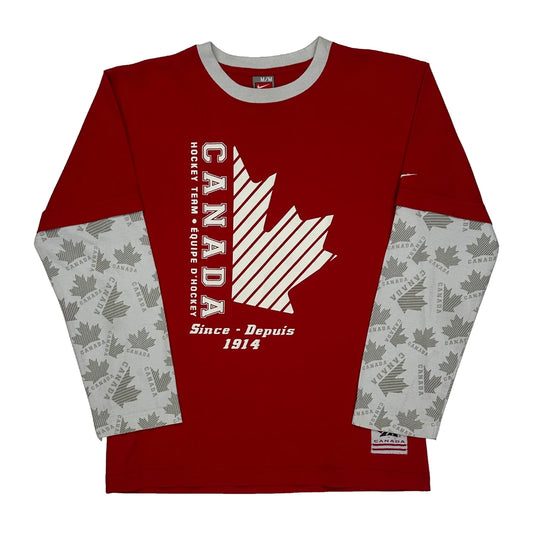 Canada Hockey Team Nike Long Sleeve T-Shirt - Medium Red Cotton