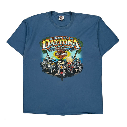 Daytona Harley Davidson Cartoon T-Shirt - 2XL Blue Cotton