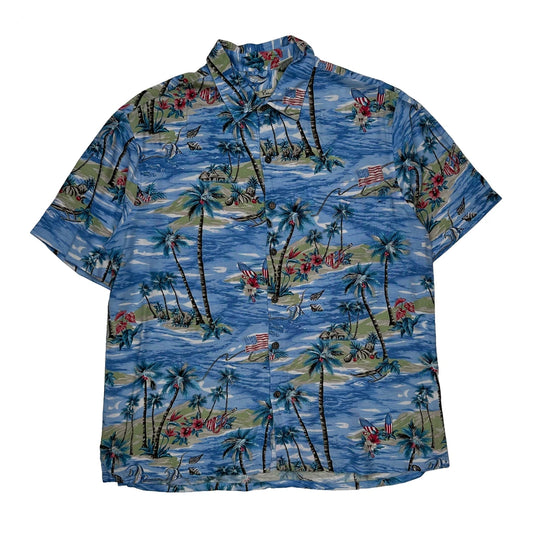 Batik Bay Floral Hawaiian Shirt - Large Blue Viscose
