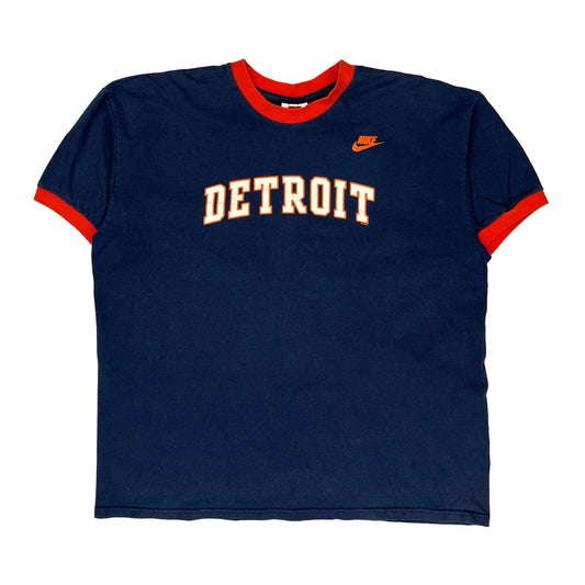 Vintage Detroit Nike College Ringer T-Shirt - XL Blue Cotton