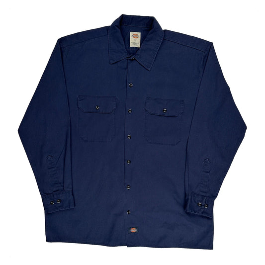 Vintage Dickies Shirt - Large Blue Polyester Blend