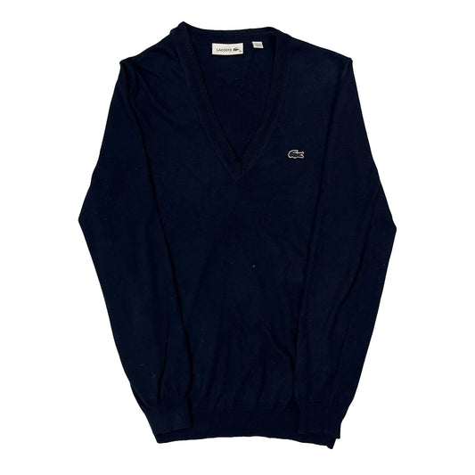 Vintage Lacoste V-Neck Jumper - Small Navy Cotton
