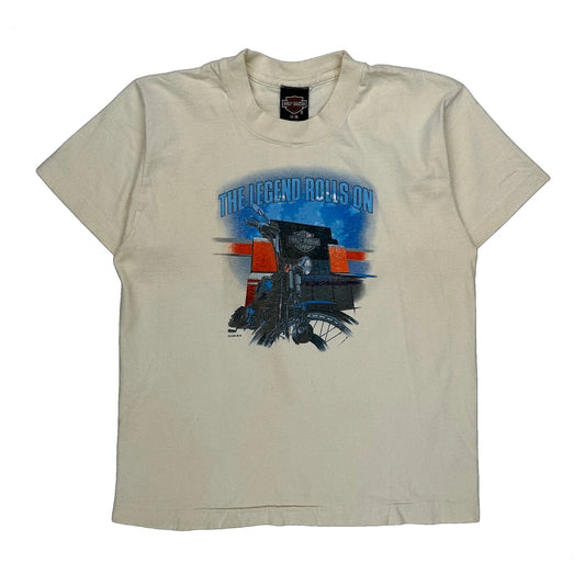 Vintage Age 14-16 Harley Davidson Graphic T-Shirt - Large Cream Cotton