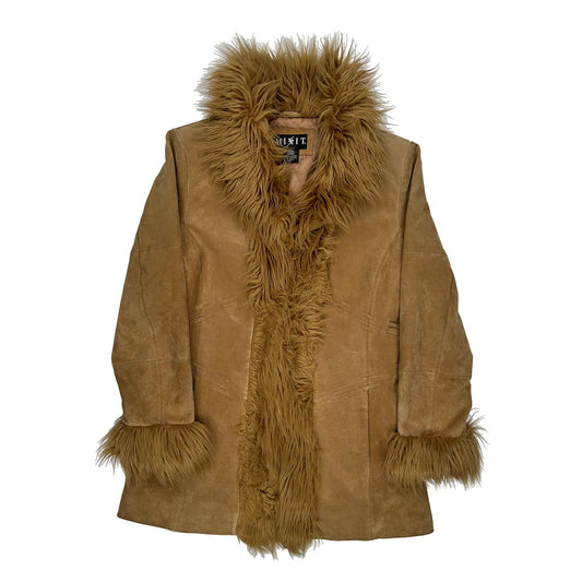 Vintage Mixit Fur Afghan Suede Jacket - Large Brown Leather