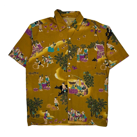 Unbranded Graphic Hawaiian Shirt - Medium Yellow Cotton