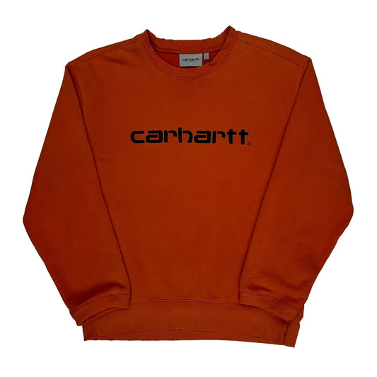 Carhartt Spellout Sweatshirt - Small Orange Cotton