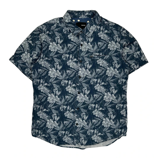 Hurley Floral Short Sleeve Shirt - Large Blue Cotton