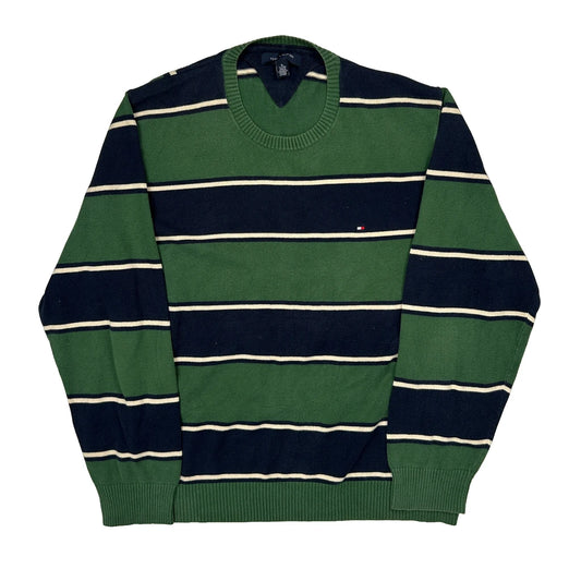 Vintage Tommy Hilfiger Striped Jumper - XL Green Cotton
