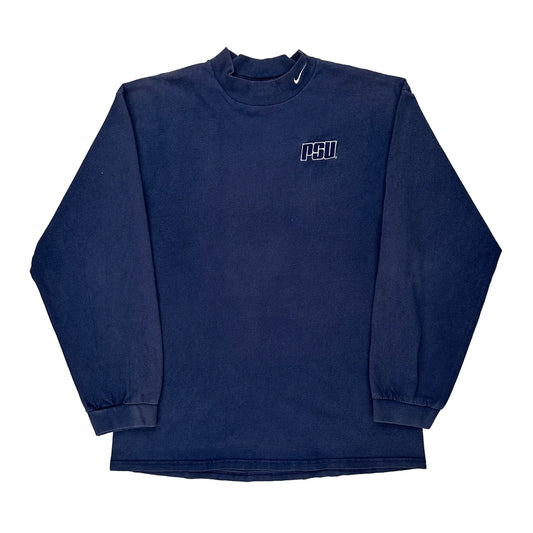 Made In Usa Psu Nike College Long Sleeve T-Shirt - Large Navy Cotton