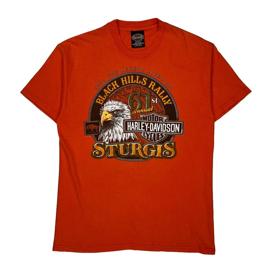 Sturgis Harley Davidson Graphic T-Shirt - Medium Orange Cotton