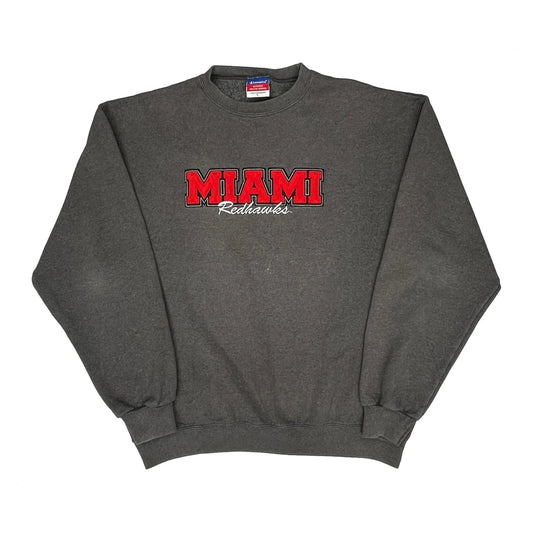 Miami Redhawks Champion College Sweatshirt - Large Grey Cotton Blend