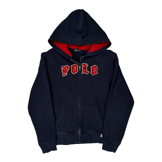 Vintage Age 12 Polo By Ralph Lauren Spellout Hoodie - Large Navy Cotton