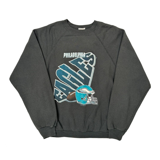 90S Made In USA Nfl Philadelphia Eagles Raglan Sweatshirt - Large Black Cotton