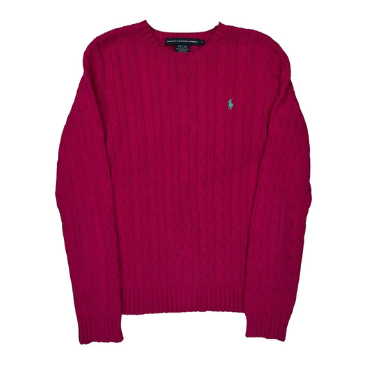 Ralph Lauren Sport Cable Knit Jumper - Large Pink Cotton