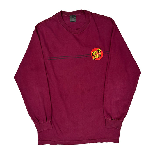 Vintage Santa Cruz Long Sleeve T-Shirt - Large Burgundy Cotton