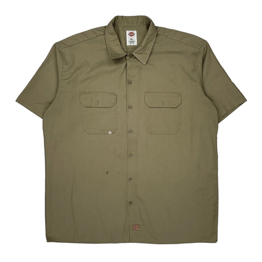 Vintage Dickies Short Sleeve Shirt - XL Khaki Polyester Blend