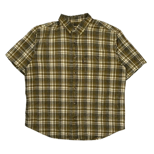 Vintage Woolrich Checked Short Sleeve Shirt - XL Green Cotton