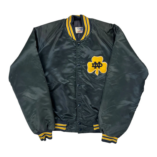 80S Made In USA Chalk Line Satin Varsity Jacket - Large Green Polyester