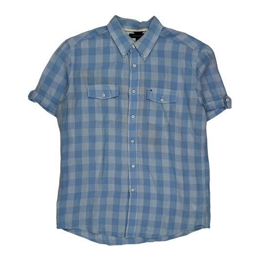 Tommy Hilfiger Checked Short Sleeve Shirt - Large Blue Linen