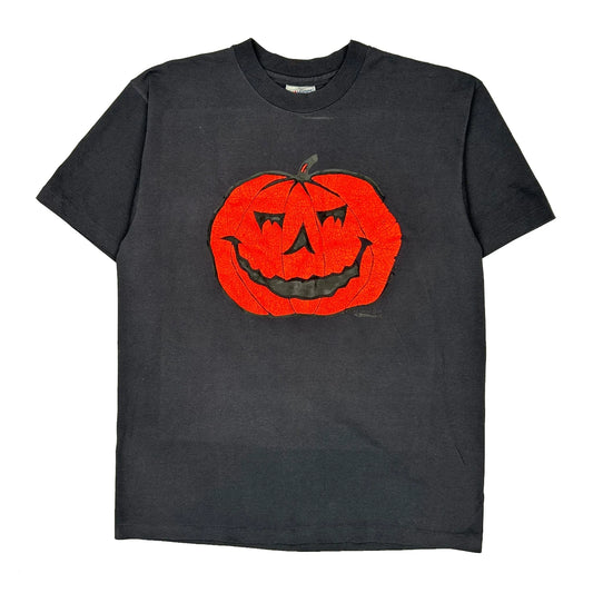 80S Pumpkin Hanes Halloween T-Shirt - Large Black Cotton Blend