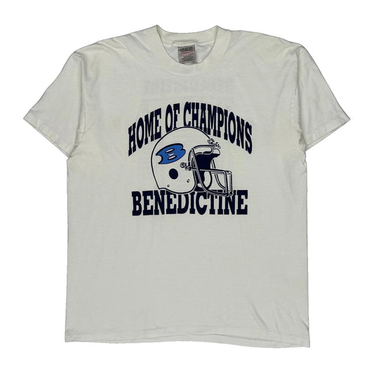 Vintage Benedictine Oneita Graphic T-Shirt - XL White Cotton Blend