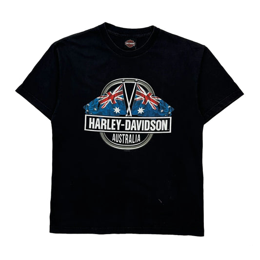 Australia Harley Davidson Graphic T-Shirt - Medium Black Cotton