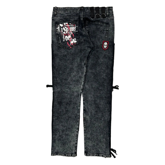 Vintage Rock And Roll Graphics Rock Rebel Graphic Jeans - 32W 34L Black Denim