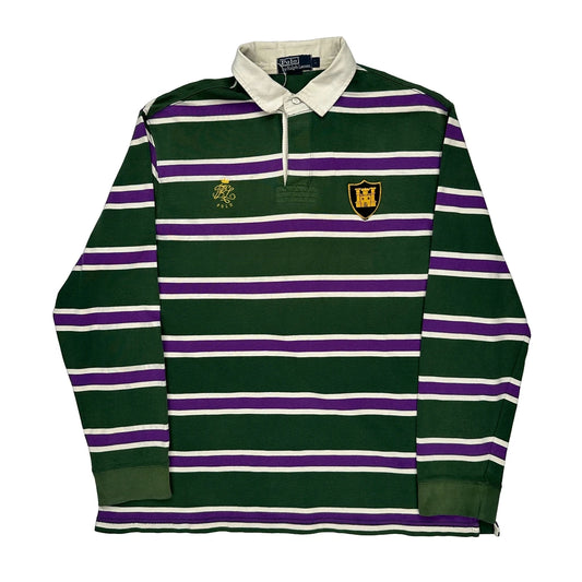 Polo By Ralph Lauren Striped Rugby Shirt - XL Green Cotton