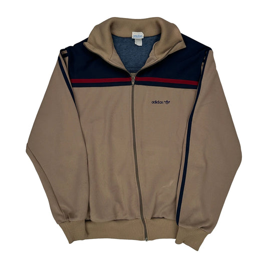80S Adidas Striped Track Jacket - Large Beige Polyester