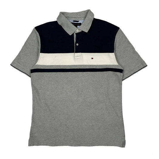 Tommy Hilfiger Striped Polo Shirt - XL Grey Cotton