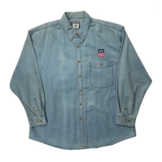 Union Pacific Logo Lee Denim Shirt - XL Light Wash Cotton
