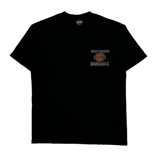 Vintage Bahamas Harley Davidson Graphic T-Shirt - Large Black Cotton