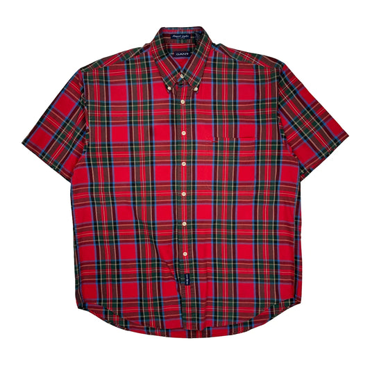 Vintage Newport Poplin Gant Checked Short Sleeve Shirt - Large Red Cotton