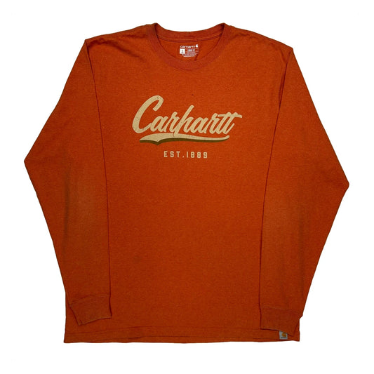 Vintage Tall Carhartt Spellout Long Sleeve T-Shirt - Large Orange Cotton