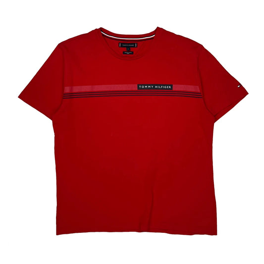 Vintage Tommy Hilfiger Striped T-Shirt - XL Red Cotton Blend