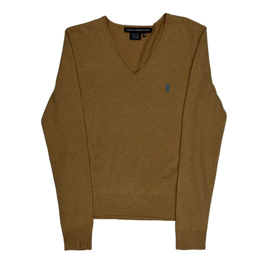 Ralph Lauren Sport V-Neck Jumper - Medium Brown Merino Wool Blend