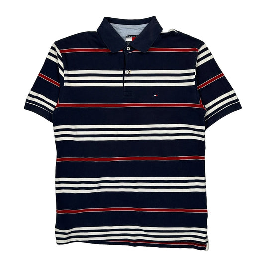 Tommy Hilfiger Striped Polo Shirt - Large Navy Cotton