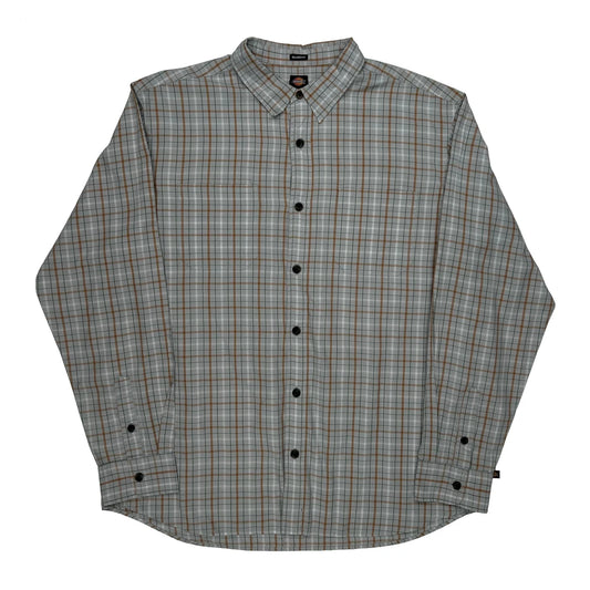 Vintage Dickies Checked Shirt - Large Grey Cotton