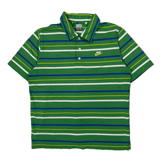 Nike Striped Polo Shirt - Large Green Cotton