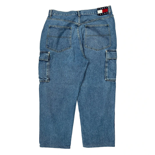 Vintage Tommy Jeans Cargo Trousers - 38W 30L Blue Denim