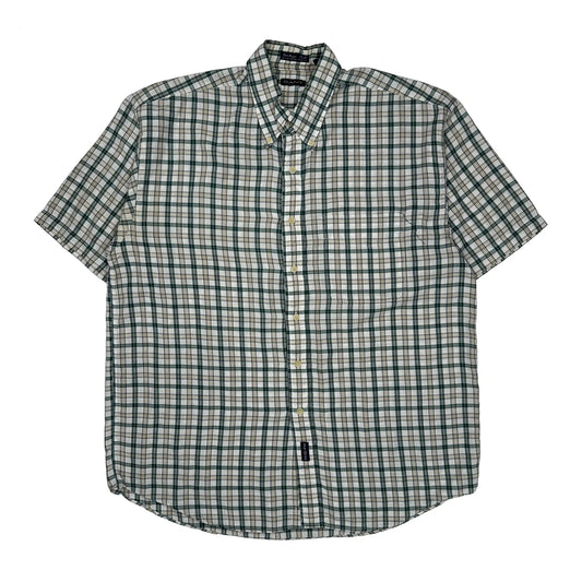 Classic Oxford Gant Checked Short Sleeve Shirt - Large Green Cotton Blend