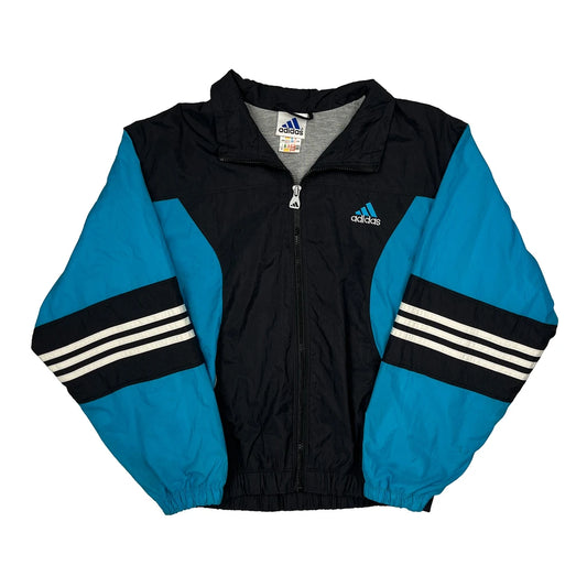 Adidas Striped Windbreaker - Large Black Polyester