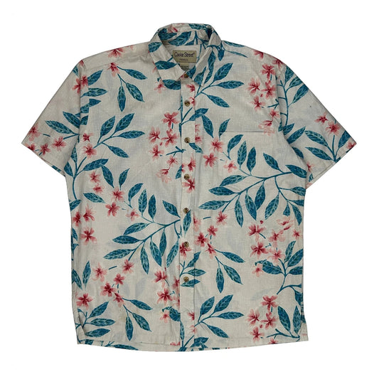 Cooke Street Floral Hawaiian Shirt - Medium Cream Cotton